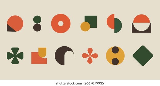 Abstract geometric shapes featuring circles, squares and other forms
