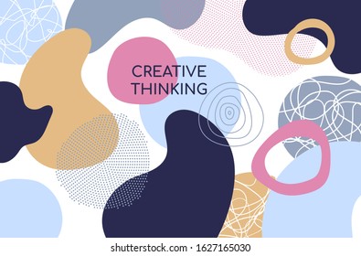 Abstract geometric shapes flat design style illustration. Creative thinking banner template. Artistic memphis background. Decorative backdrop design with colorful fluid forms. Modern art concept