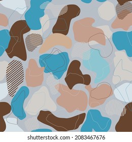 Abstract geometric shapes flat design style illustration. Seamless pattern. Decorative backdrop design with colorful fluid forms. Modern art concept