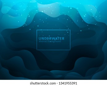 Abstract geometric shapes flow underwater background with sparkles
