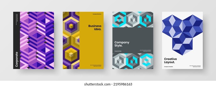 Abstract geometric shapes flyer concept bundle. Vivid magazine cover design vector illustration composition.
