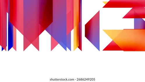 Abstract geometric shapes form colorful letterings. Vibrant reds, blues, purples create modern design. Minimalist style, bold presentation.