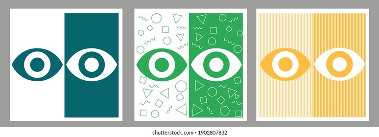 Abstract geometric shapes in the form of eyes in the shape of an ellipse. On a minimalist background.