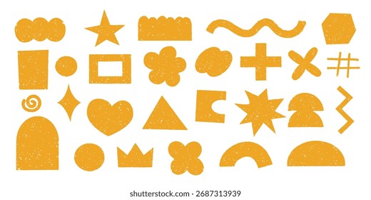 Formas geométricas Abstractas y formas, tiza lápiz doodle conjunto. Crayón de figuras modernas, corona de pincel, estrella. Ilustración vectorial dibujada a mano aislada sobre fondo blanco