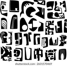 abstract geometric shapes forms, cut out elements , modern wall art graphic set, isolated vector illustration 