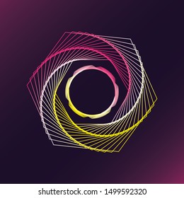 Abstract geometric shapes, futuristic wavy fractal of star and circle. Vector square and other different decorative element