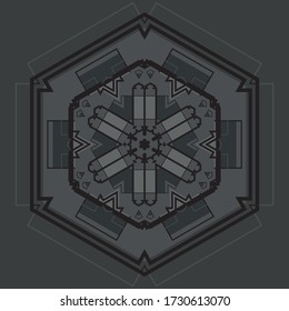 Abstract geometric shapes, futuristic wavy fractal of star and circle. Vector square and other different decorative elements. Signs and symbols in monochrome colors