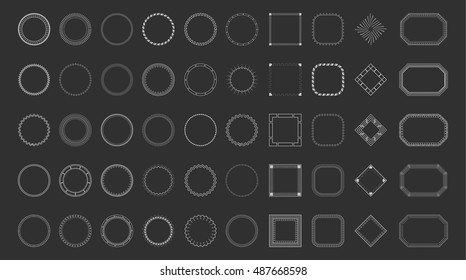  Abstract geometric shapes, futuristic wavy fractal of star and circle. Vector square and other different decorative elements in big set. Signs and symbols in grey color