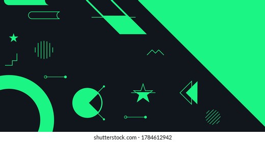 Abstract geometric shapes with geometrical minimal outline on light green black background