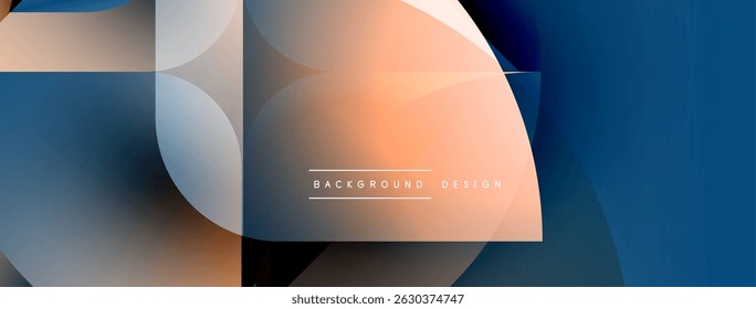 Abstract geometric shapes, gradients, blue, orange hues. Modern design elements create dynamic visual composition. Minimalist style.
