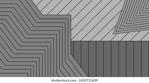 Abstract geometric shapes in grayscale create a visually interesting composition.  Overlapping lines and varying shades of gray form a complex pattern.