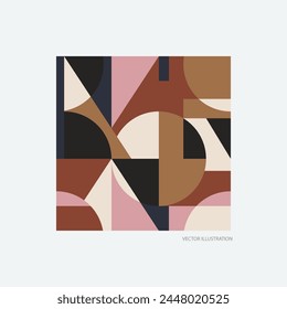 Abstract geometric shapes and grids. Contemporary figure with oval elements. Swiss design aesthetic. Trendy bauhaus pattern backgrounds op-art. Seamless pattern. Design in minimal flat style. Vector  