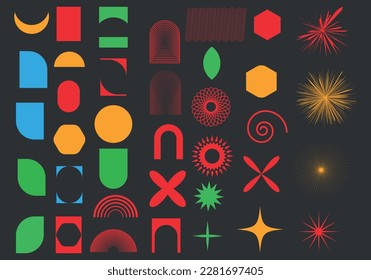 Abstract geometric shapes and grids. Figure star oval spiral flower and other primitive elements design.