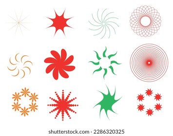 Resumen de formas geométricas y cuadrículas. Flor de espiral oval de la estrella de la figura y diseño de otros elementos primitivos.