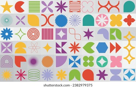 
Abstract geometric shapes and grids. Oval spiral flowers and elements.
