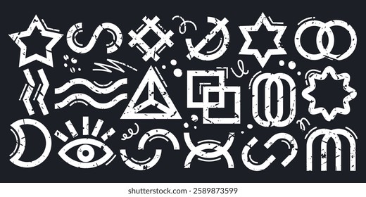 Abstract geometric shapes with grunge texture on black background