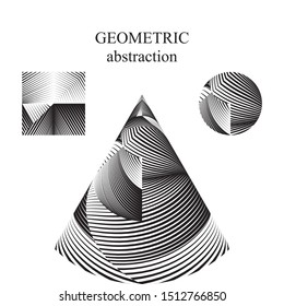 Abstract geometric shapes, halftone lines background, trendy black and white dynamic pattern, vector modern design textyre.