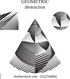Abstract geometric shapes, halftone lines background, trendy black and white dynamic pattern, vector modern design textyre.