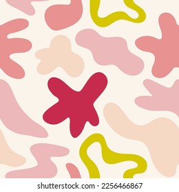 Abstract geometric shapes hand drawn seamless pattern with pastel pink colors. Wrapping paper, print, fabric design. Fashion trendy vector illustration