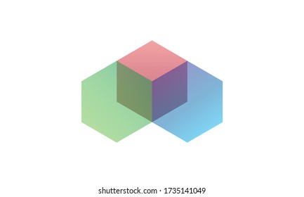 abstract geometric shapes hexagon, Vector isometric icon with red green blue color, eps 10