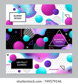 Abstract geometric shapes horizontal banners set flat isolated vector illustration