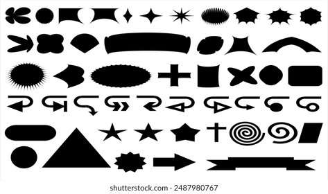 Abstract geometric shapes and icons. Brutal modern contemporary,arrow,line,stars,cartoon concept.vector design