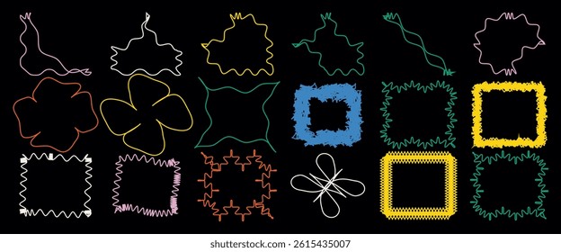 Abstract geometric shapes and icons. Brutal modern contemporary figure arch cloud vawe star oval spiral flower circle and other primitive elements. Swiss design aesthetic