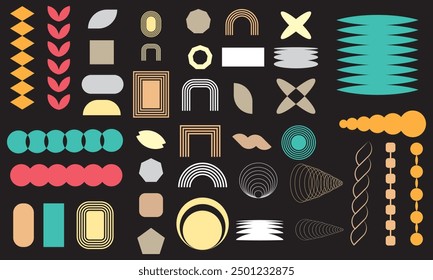 Abstract geometric shapes and icons. Colorful groovy brutal figures. Modern Swiss design aesthetic.