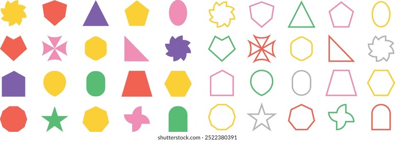 Abstract geometric shapes and icons. Colorful groovy brutal figures. Modern Swiss design aesthetic.