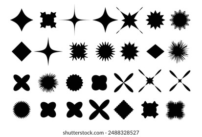 Abstract geometric shapes and icons,  star oval spiral flower circle and other, Collection of different graphic elements, star, sparkle, shapes, spheres, icons, frame, graphic design