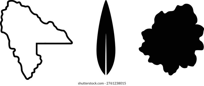 Abstract geometric shapes including outline, spearhead, and irregular blob forms. Vector