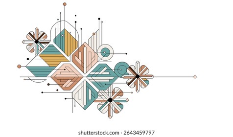 Abstract Geometric Shapes Interconnected with Lines in a Modern Minimalist Art Style Representation