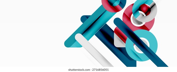 Las Formas geométricas Abstractas se cruzan. Los colores azul, rojo y blanco crean un diseño moderno. Composición minimalista, líneas limpias presentan interés visual.