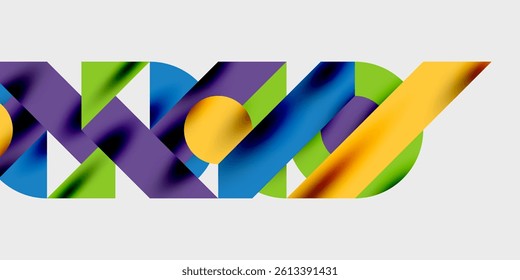 Abstract geometric shapes intertwine, creating vibrant ribbon like forms. Colors blend smoothly, offering dynamic visual experience. Modern design, clean aesthetic.