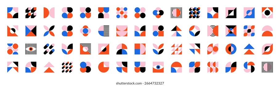 Abstrakte geometrische Formen. Großer Satz geometrischer Formen im Bauhaus-Kunststil. Sammlung abstrakter Formen im Retro-Stil für Vektorgrafiken.