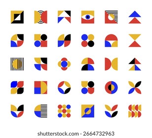 Abstract geometric shapes. Large set of geometric shapes in bauhaus art style. Retro style abstract shapes vector illustration collection.
