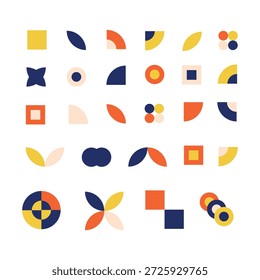 Abstrakte geometrische Formen. Großer Satz geometrischer Formen im Bauhaus-Kunststil. Sammlung abstrakter Formen im Retro-Stil für Vektorgrafiken.
