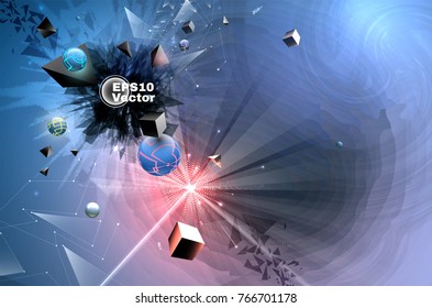Abstract geometric shapes and laser ray