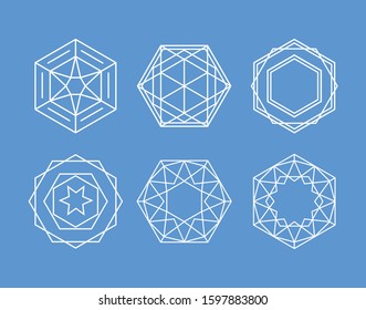 Abstract geometric shapes. Linear form, hexagons. Vector snowflakes, crystal, circle pattern
