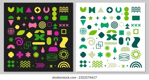 Abstract geometric shapes and lines collection of Y2K elements. Modern aesthetics, simple minimalistic forms for poster, cover, art, prints. Extraordinary brutalist vector composition.