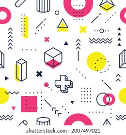 Abstract geometric shapes memphis style seamless pattern background vector graphic