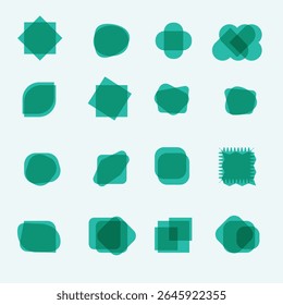 Abstract geometric shapes. Minimalist badge elements, star sticker, zigzag label, trendy wavy and blob shape frames set