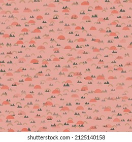 Abstract geometric shapes in muted earth tones scattered on a pale background. Seamless repeat vector pattern. Great for fashion, textiles, surface textures, giftwrap, wallpaper.