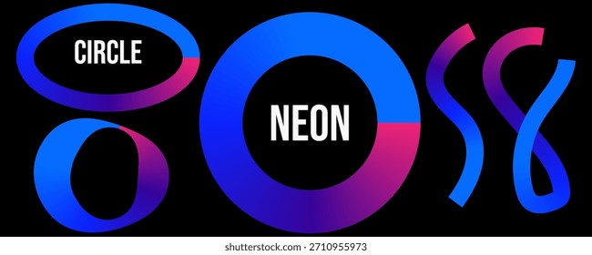 Abstract Geometric Shapes with Neon Gradient on Black Background Design