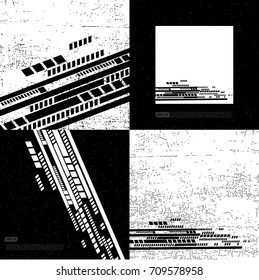Abstract geometric shapes on black and white background, Set of four grunge backgrounds with lines. Poster, for different use. 