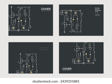 Abstract geometric shapes on cover brochures. Technological background. Vector creative design