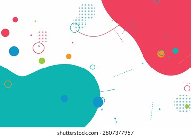 Abstract geometric shapes on vibrant red and teal background, with dotted connections circles