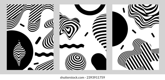 Abstrakte geometrische Formen der Op-Art Linien Wavy Line Wireframe Abstrakte Memphis Design, Retro-Elemente für Web, Vintage, Werbung, Werbebanner, Poster, Flyer, Plakatwand, Verkauf.