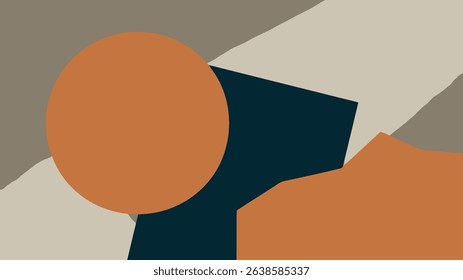 Abstract geometric shapes with orange circle and polygon on neutral background color palette art