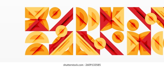 Abstract geometric shapes, orange, red tones. Modern design, playful composition. Minimalist style, clean lines, vibrant colors. Unique pattern, artistic expression.